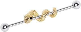 img 2 attached to 🐍 Stunning Gold Plated Wrapped Tree Snake Industrial Barbell: Enhance Your Edgy Style!