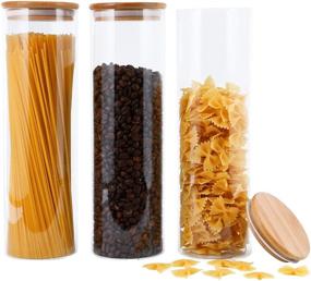 img 4 attached to 🍶 3-Pack Glass Kitchen Canister Set - High Borosilicate Glass Storage Jars with Airtight Bamboo Lid, Ideal for Flour, Sugar, Candy, Cookies (54 OZ/1600 ML)