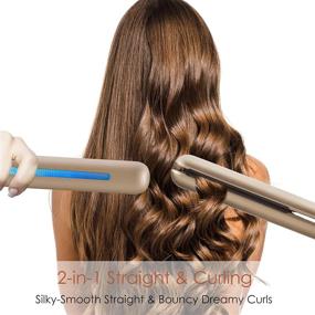 img 3 attached to 💇 NITION Salon Hair Straightener with Argan Oil, Tourmaline Ceramic, and Titanium Plates for Healthy Styling. LCD Display, Adjustable Heat 265°F-450°F. 2-in-1 Curling Iron for All Hair Types. Gold, 1-inch Plate