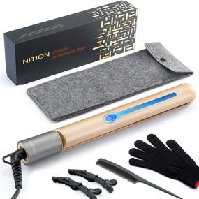 img 4 attached to 💇 NITION Salon Hair Straightener with Argan Oil, Tourmaline Ceramic, and Titanium Plates for Healthy Styling. LCD Display, Adjustable Heat 265°F-450°F. 2-in-1 Curling Iron for All Hair Types. Gold, 1-inch Plate