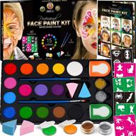 🎨 zenovika kids face paint kit - 60 jumbo stencils, 15 large water-based paints, 2 glitters - halloween makeup kit, professional face painting palette, safe for sensitive skin, face painting book logo