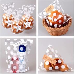 img 1 attached to 🍪 JOERSH 100 Pack Clear Cellophane Treat Bags with Ties - Perfect for Cookies, Candy, Popcorn - Birthday Party Favor Bags with White Polka Dots Pattern