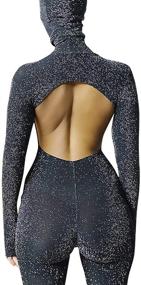 img 2 attached to 💃 GUXMO Women's Sheer Clubwear Jumpsuit with Sparkly Backless Design - Long Sleeve Bodycon Party Outfits for Night Extravaganza