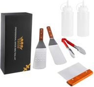 professional grade stainless steel bbq grill and griddle spatulas tool kit with chopper scraper, tongs, and condiment bottles by vipith logo