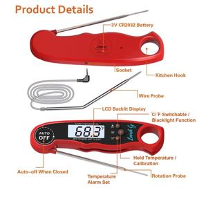 img 3 attached to Lavish G Waterproof Digital BBQ Meat Thermometer for Safe Deep Frying, Baking, Indoor & Outdoor Cooking - Red