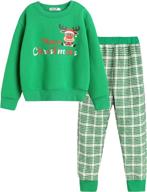 girls christmas outfit: warm 2 piece 🎄 fleece pullover sweatshirt and sweatpants for unisex 4-13y logo