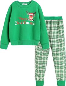 img 4 attached to Girls Christmas Outfit: Warm 2 Piece 🎄 Fleece Pullover Sweatshirt and Sweatpants for Unisex 4-13Y