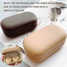 img 2 attached to 🔴 Caruncoo Wood Grain Contact Lens Case: Compact, Portable, and Elegant with Mirror - Brown (4 Piece Set)