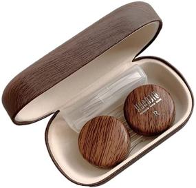 img 4 attached to 🔴 Caruncoo Wood Grain Contact Lens Case: Compact, Portable, and Elegant with Mirror - Brown (4 Piece Set)