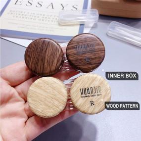 img 1 attached to 🔴 Caruncoo Wood Grain Contact Lens Case: Compact, Portable, and Elegant with Mirror - Brown (4 Piece Set)