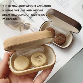 img 3 attached to 🔴 Caruncoo Wood Grain Contact Lens Case: Compact, Portable, and Elegant with Mirror - Brown (4 Piece Set)