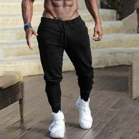 img 2 attached to PIDOGYM Men's Zipper Pocket Sweatpants, 🏃 Slim Fit Workout Jogger Pants for Athletic Running