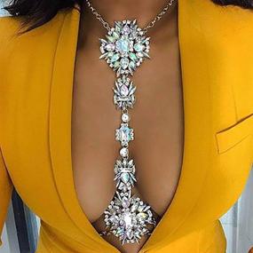 img 4 attached to 💎 ELABEST Бохо ринестон заявление Цепь груди Кристаллическое ожерелье Цепь для тела Пляжные украшения для женщин и девочек, AB Красочный.