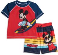 🐭 disney mickey mouse swim rash guard and trunks set - red/navy - kids swimwear combo logo