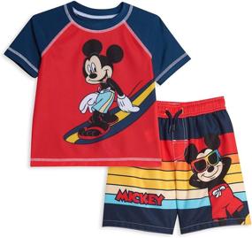 img 4 attached to 🐭 Disney Mickey Mouse Swim Rash Guard and Trunks Set - Red/Navy - Kids Swimwear Combo