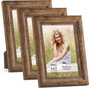 img 4 attached to 🖼️ Icona Bay 5x7 Picture Frames (Chestnut Brown, 3 Pack) - Rustic Wood Pattern, Light Distressing, Traditions Collection