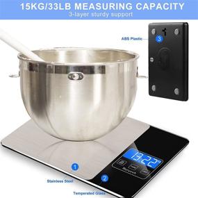 img 3 attached to 🍽️ Rcruvvh 33lb/15kg Food Scale with 1g/0.1oz Precision, Large Digital Kitchen Scale for Cooking and Baking - Stainless Steel, Tempered Glass, Waterproof