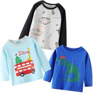 🚀 3-pack boys' long-sleeve cartoon t-shirts with dinosaurs, cars, and rockets - round neck kids tees for ages 1-7 logo