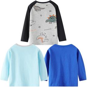 img 3 attached to 🚀 3-Pack Boys' Long-Sleeve Cartoon T-Shirts with Dinosaurs, Cars, and Rockets - Round Neck Kids Tees for Ages 1-7