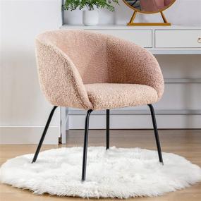 img 1 attached to 🪑 ONEVOG Sherpa Vanity Chair - Modern Accent Chair, Comfy Upholstered Armchair for Dining, Makeup, Living Room, Bedroom, Reading - Pink with Black Metal Legs