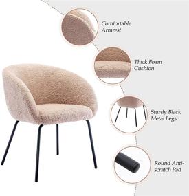 img 3 attached to 🪑 ONEVOG Sherpa Vanity Chair - Modern Accent Chair, Comfy Upholstered Armchair for Dining, Makeup, Living Room, Bedroom, Reading - Pink with Black Metal Legs