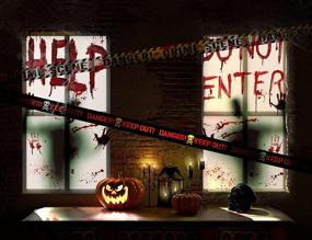 img 3 attached to 🎃 8Pcs Halloween Window Door Decoration Set - KD KIDPAR, Includes 4Pcs 60x30” Window Clings and 2Pcs 80x36” Door Posters with Scary Bloody Handprints, along with 2 Fright Tapes. Perfect Indoor and Outdoor Party Décor.
