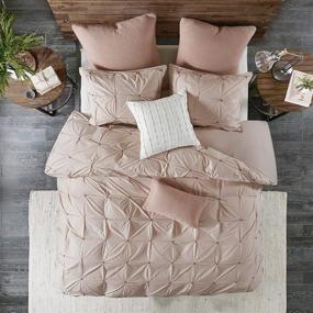 img 2 attached to 🛏️ Ink+Ivy Masie Cotton Comforter Set - Modern Casual Elastic Embroidery Design All-Season Down Alternative Cozy Bedding with Matching Shams - Full/Queen Size - Blush 3-Piece