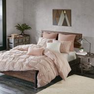 🛏️ ink+ivy masie cotton comforter set - modern casual elastic embroidery design all-season down alternative cozy bedding with matching shams - full/queen size - blush 3-piece logo