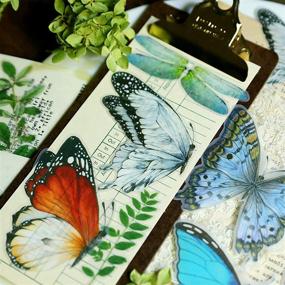 img 2 attached to 📚 Large Size Vintage Retro Journal Embellishments Kit - CATaireen Butterfly Tropical Plant Washi Sticker, TN Illustration Book, 50 pcs