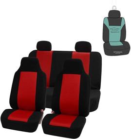 img 4 attached to 🚗 Red/Black FH-FB102114 Classic Cloth Car Seat Covers by FH Group