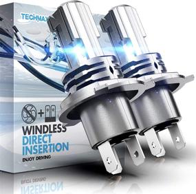 img 4 attached to TECHMAX H4 LED Bulb: Windless Direct Insertion 10,000LM 50W 6500K Xenon White 9003 Conversion Kit (Pack of 2) - Halogen Replacement