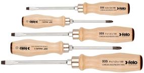 img 1 attached to 🔧 Felo Wood Handle Screwdriver Set - Slotted and Phillips, 5 Pieces, Chrome Finish Blade with Beechwood Grip, Model 33595198 07157 22155