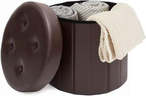 img 2 attached to 🏠 Fresh Home Elements FHE 15" Round Tufted Folding Storage Ottoman - Brown Vegan Faux Leather for Easy Extra Storage, Seating & Foot Rest - Perfect for Family, Guests & Decluttering