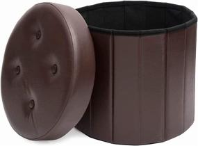 img 3 attached to 🏠 Fresh Home Elements FHE 15" Round Tufted Folding Storage Ottoman - Brown Vegan Faux Leather for Easy Extra Storage, Seating & Foot Rest - Perfect for Family, Guests & Decluttering