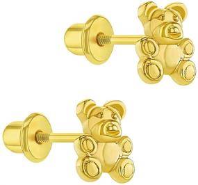 img 3 attached to Adorable Gold Plated Teddy Bear Earrings with Safety 🐻 Screw Backs - Perfect Jewelry Gift for Toddlers and Little Girls