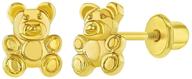 adorable gold plated teddy bear earrings with safety 🐻 screw backs - perfect jewelry gift for toddlers and little girls logo