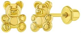 img 4 attached to Adorable Gold Plated Teddy Bear Earrings with Safety 🐻 Screw Backs - Perfect Jewelry Gift for Toddlers and Little Girls