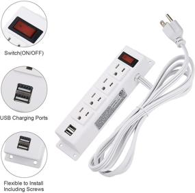 img 1 attached to 💡 Convenient Wall Mount Power Strip with 4 Outlets, 2 USB Ports, and 6FT Power Cord – Ideal for Workbench, Nightstand, Dresser, and Table – White (10FT)