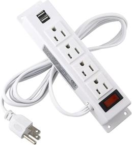 img 4 attached to 💡 Convenient Wall Mount Power Strip with 4 Outlets, 2 USB Ports, and 6FT Power Cord – Ideal for Workbench, Nightstand, Dresser, and Table – White (10FT)