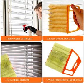 img 1 attached to 7-Finger Dusting Cleaner Tool for Blinds - Hand-held Mini Blind Duster Brush for Window Blinds - Venetian Blind Duster - Microfiber Air Conditioner Cleaner with Orange Handle