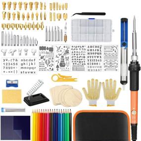 img 4 attached to 🔥 Wood Burning Kit with 112 Pcs - 60W Pyrography Pen Set, Adjustable Temperature Switch (200~450 ℃), Includes Embossing, Carving, Soldering Tips, Stencils, Color Pencils, Carbon, Holder, and Carrying Case