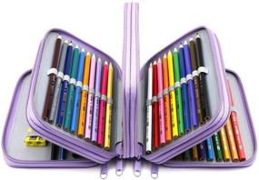 img 4 attached to 🖍️ YOUSHARES 72 Holders Portable Multi-layer Zipper Pencil Case with Handle Strap, Durable Oxford Fabric, Vibrant Purple