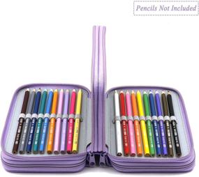 img 2 attached to 🖍️ YOUSHARES 72 Holders Portable Multi-layer Zipper Pencil Case with Handle Strap, Durable Oxford Fabric, Vibrant Purple
