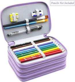 img 3 attached to 🖍️ YOUSHARES 72 Holders Portable Multi-layer Zipper Pencil Case with Handle Strap, Durable Oxford Fabric, Vibrant Purple