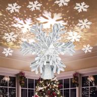 🎄 lighted christmas tree topper with snowflake projector, led rotating snowflake, 3d glitter silver snow tree topper for christmas tree decor logo