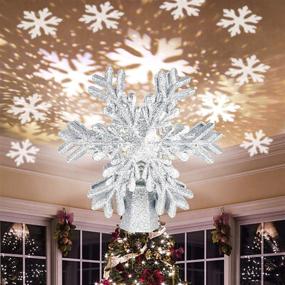 img 4 attached to 🎄 Lighted Christmas Tree Topper with Snowflake Projector, LED Rotating Snowflake, 3D Glitter Silver Snow Tree Topper for Christmas Tree Decor