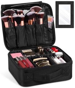 img 4 attached to 💼 Syntus Travel Makeup Bag: Portable Train Cosmetic Case Organizer with Mirror, Adjustable Dividers, and Large Capacity - Perfect for Makeup, Brushes, Toiletries, Jewelry, and Digital Accessories - Black