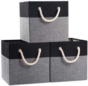 img 4 attached to 📦 Organize with Ease: PRANDOM Large Foldable Cube Storage Bins [3-Pack] - Perfect Fabric Linen Storage Baskets for Shelves, Toy Nursery, Closet, Bedroom - 13x13 inch, Black