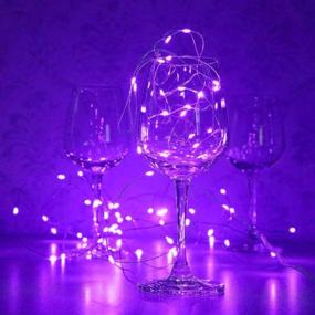 img 1 attached to 🔮 2 Pack 20ft 60 LED Waterproof Purple String Lights - Battery Powered Copper Wire Starry Fairy Lights for Festival Decorations and Crafting