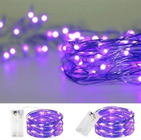 img 4 attached to 🔮 2 Pack 20ft 60 LED Waterproof Purple String Lights - Battery Powered Copper Wire Starry Fairy Lights for Festival Decorations and Crafting